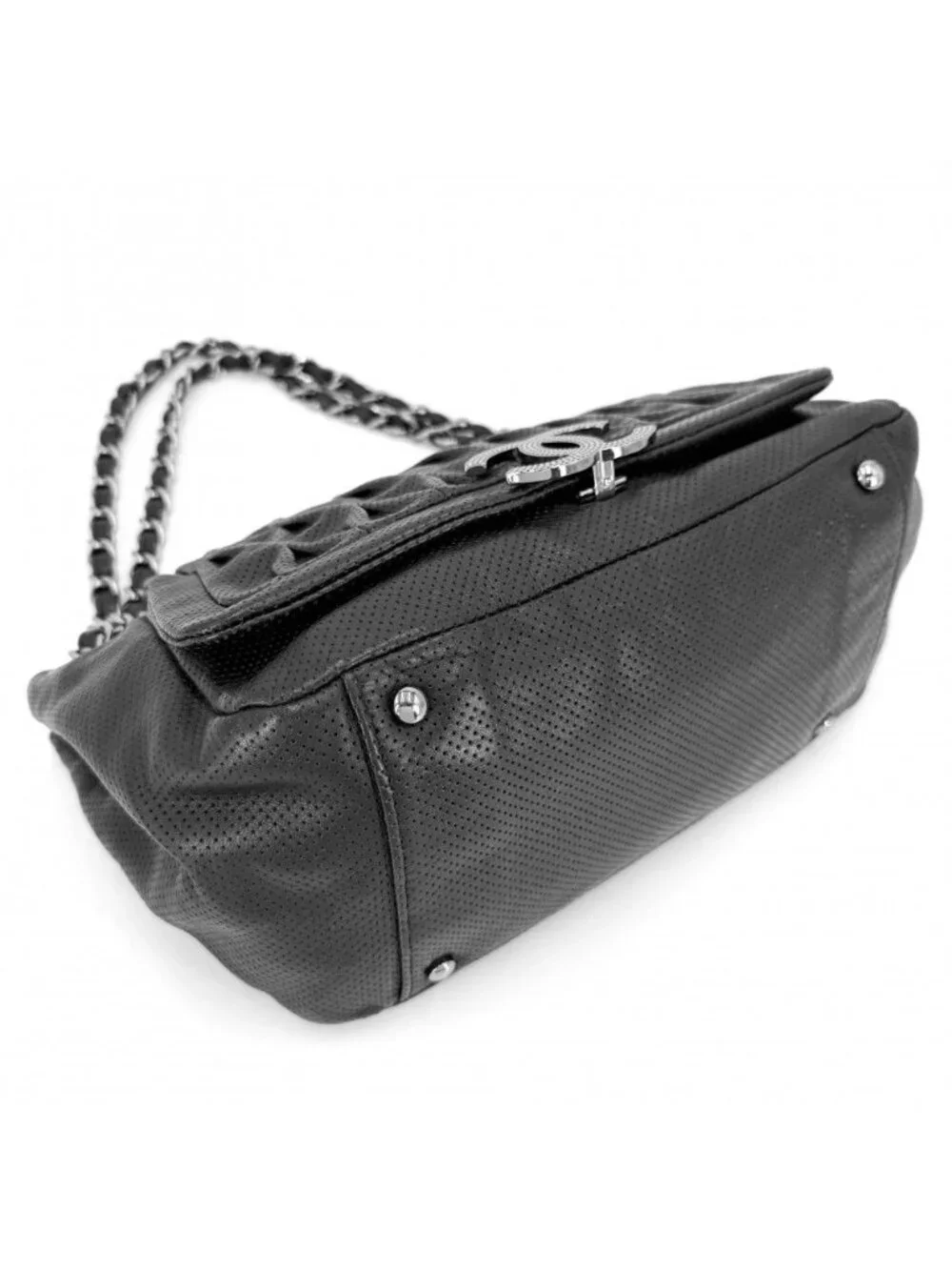 Chanel Shoulder Bag Perforated Mesh Chain Handle CC Logo Coco Leather Black